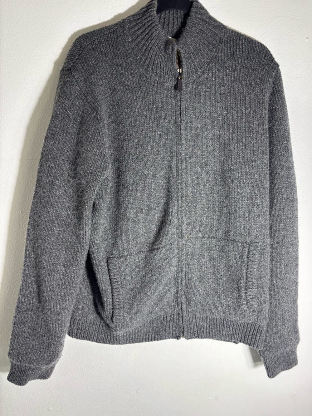 Vintage LL Bean Classic 100% Lambswool Zip Cardigan Sweater Flannel Lined Size M